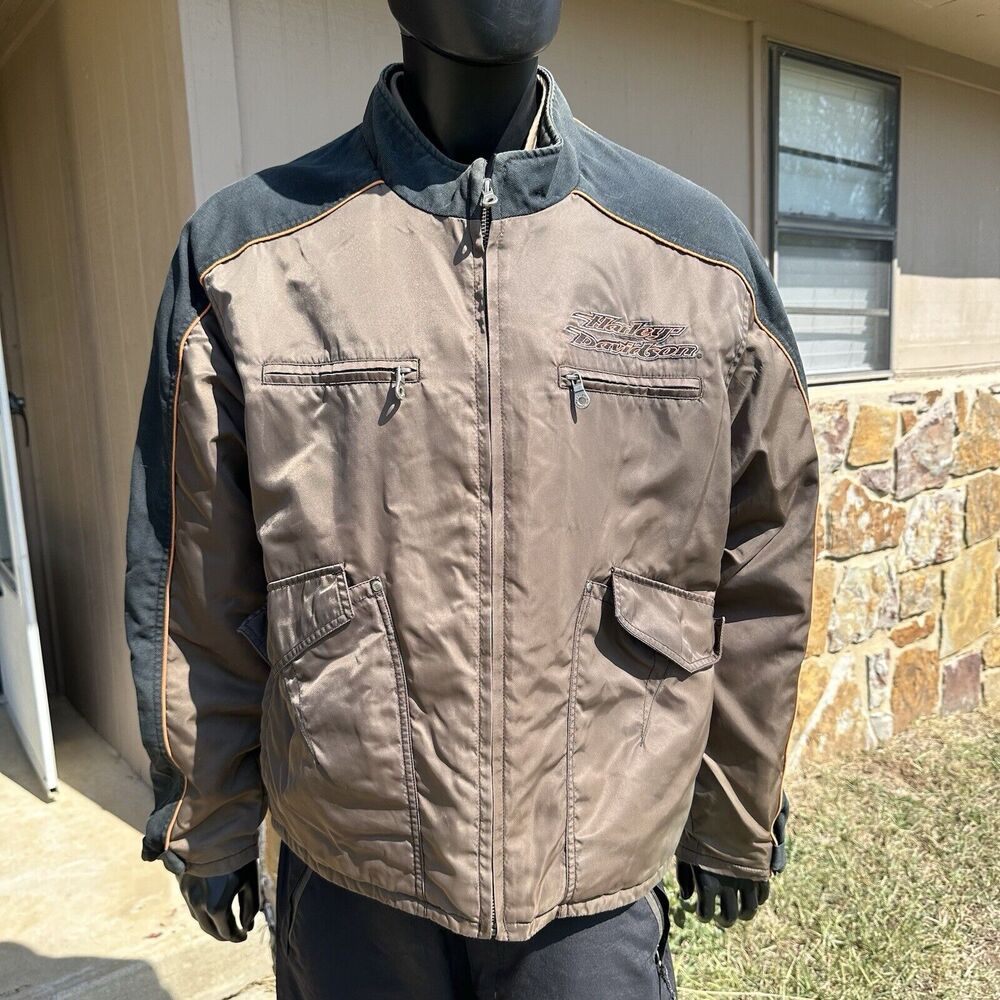Harley Davidson Nylon Bomber Jacket Mens 2XL Motorcycle Brown Biker RN‎ 103819